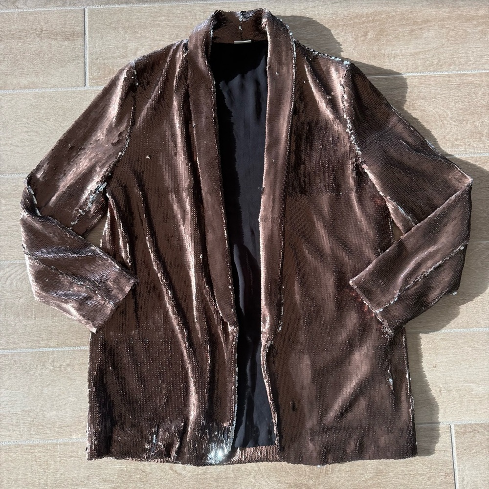 Zara Metallic Bronze Silver Sequin Blazer Size M